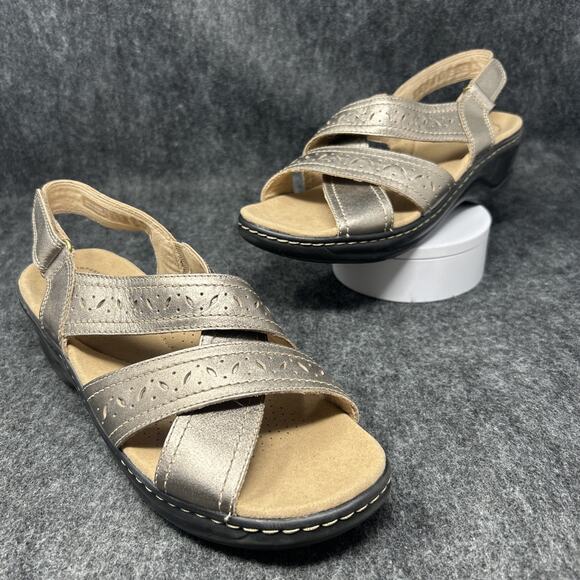 Clarks Shoes - Clarks Sandals Women's 9.5 Metallic Cut-Out Straps Cushioned Sole 22545